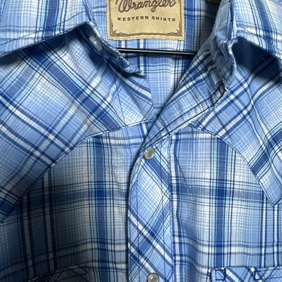 Wrangler Western Shirt Men’s Small Blue Plaid Pearl Snap Long Slv Cowboy Rodeo - Picture 5 of 13